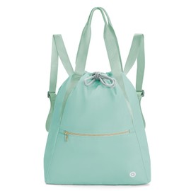 Ceneda Drawstring Backpack String Bag for Women Men Water Resistant Drawstring Bags Gym Sack with Zipper Pockets Sports Gym Bag (Mint Green)