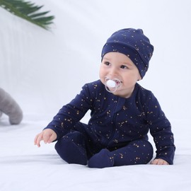 Owlivia Organic Cotton Baby Pajamas, Boys Girls Zip Front Sleep 'N Play, Footed Sleeper, Long Sleeve(0-3 Months, Starry Sky)