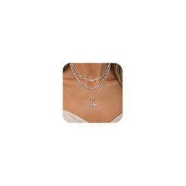 Dochais Gold Cross Necklace Set with CZ Stackable Layered Necklaces 14K Gold Plated & Silver Mariner Chain & Cross Pendant Unisex Simple Jewelry Gift for Women Men Set B