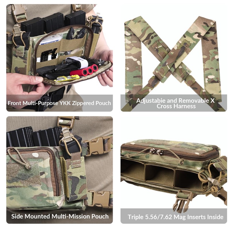 VOTAGOO Tactical Chest Rig with Triple 5.56/7.62 Mag Pouch, X-Harness