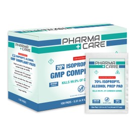 PharmaCare Advanced Formula 70% Alcohol Pads 5.51in x 6.69in (2 Box's/100 wipes per box)