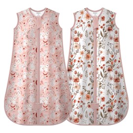 MIKAFEN 2pc Baby Sleeping Bag Spring and Summer 0.5Tog,100% Organic Cotton Sleeveless Baby Sleep Sack/Baby Swaddle,Deer flowers 0-6months