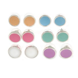 10mm D/Set of 6 Pairs Button Stud Earrings In Silver Tone In Pastel Colours