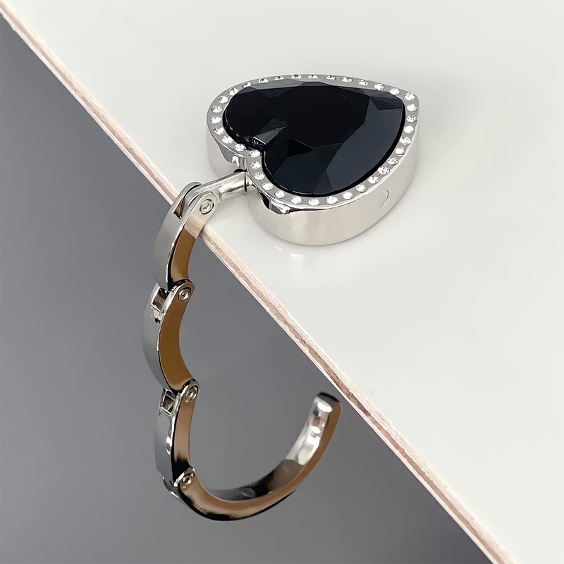 Wrapables Heart Shaped Purse Hook Hanger with Rhinestones, Black