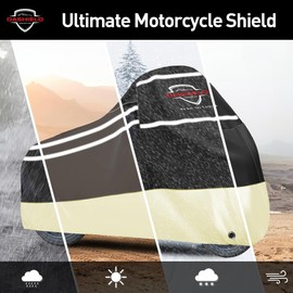 DaShield Ultimum Series Motorcycle Cover Waterproof All Weather Protection Universal Heavy Duty Night Reflector with Lock-Holes Compatible with Suzuki Harley Davidson Kawasaki Yamaha Honda Ivory XXXL
