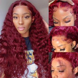 BINF 99j Burgundy Lace Front Wigs Human Hair Pre Plucked 13x4 HD Lace Frontal Wigs Human Hair Loose Deep Wave Wig for Black Women Glueless Wine Red Colored Wigs with Baby Hair 180 Density 22 Inch