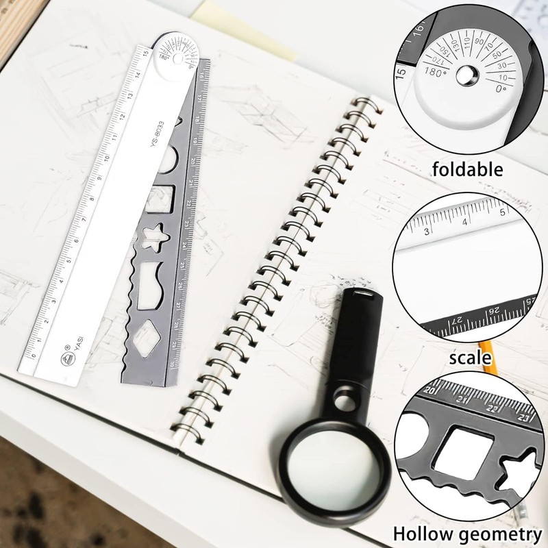 12 Inch Folding Ruler, 2 Pack Acrylic Folding Ruler Angle
