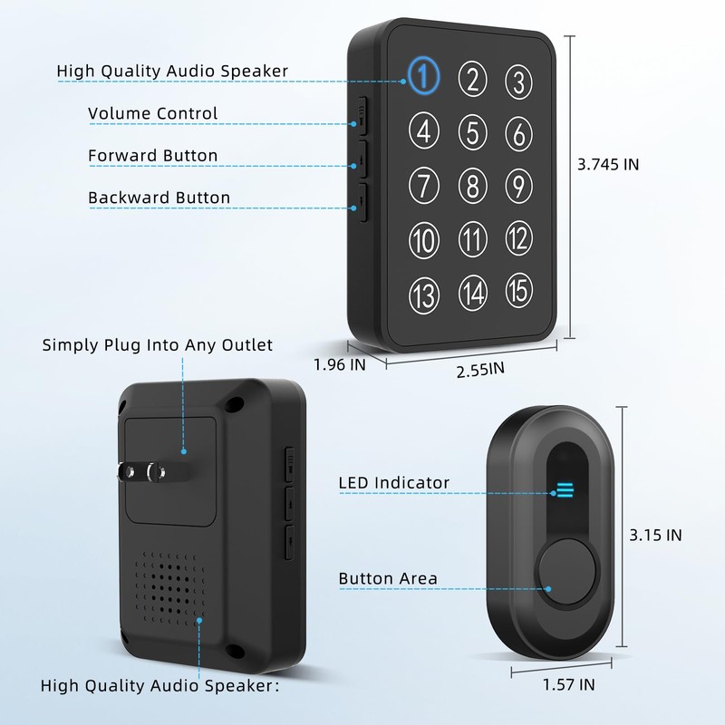 Wireless Caregiver Pager - 500ft Range Nurse Call System with