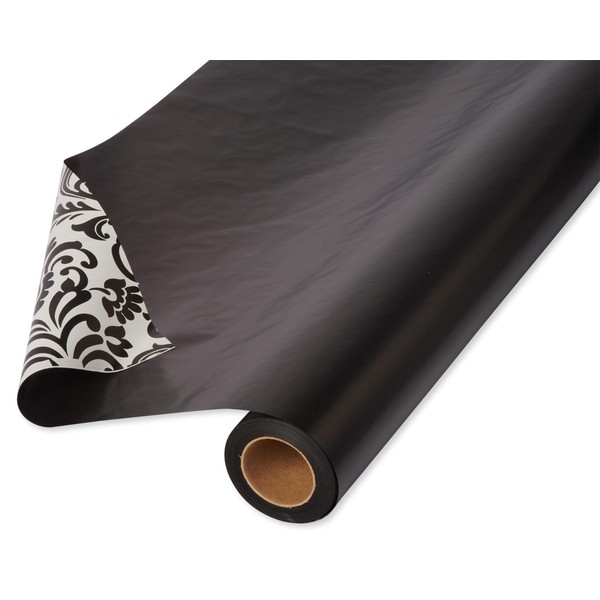 American Greetings Reversible Wrapping Paper, Black and Damask (1 Jumbo Roll, 175 sq. ft.)