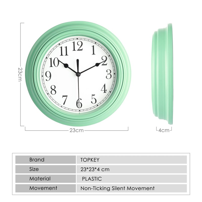 Topkey Silent Wall Clock Kitchen 9 Inch Retro Non-Ticking Decorative