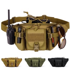 Taeku Tactical Fanny Pack, Military Waist Bag Utility Hip Pack with Adjustable Strap for Outdoors Fishing Cycling Camping Dog Walking (Khaki)