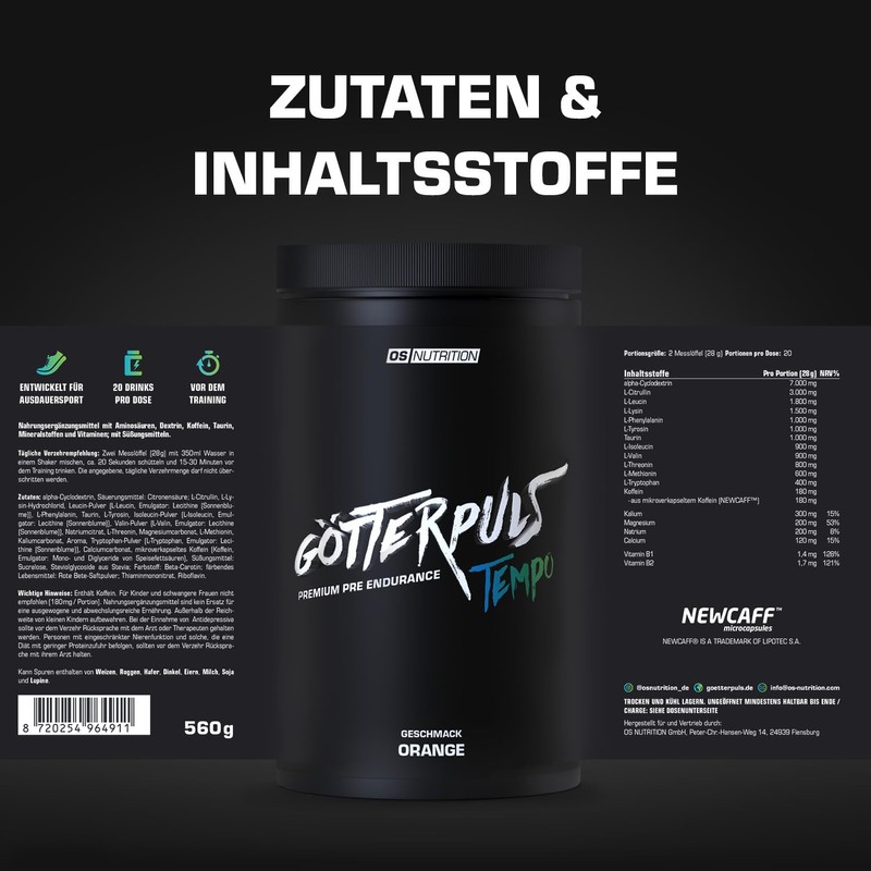 OS NUTRITION Götterpuls Tempo Premium Pre Endurance Drink 560 g