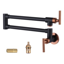 WOWOW Pot Filler Faucet Black and Rose Gold, Brass Pot Filler Wall Mount Kitchen Stove Faucet with Double Joint Swing Arms