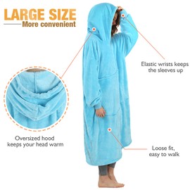 Catalonia Classy Oversized Fleece Hooded Blanket for Women Adults Girls Teens Men Soft and Cosy Portable Long Hooded Blanket Sweatshirt with Hood and Front Pocket Blue