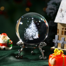 JFTOSALE 2.3in 3D Christmas Tree and Santa Claus Crystal Ball Glass Craft Sphere Christmas Decor Gift Ornament