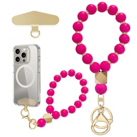 Yudaky Silicone Beaded Phone Wrist Strap, Phone Bracelet Strap with Tether Tab Elastic Hands Free Phone Wristlet Strap (Rose Red)