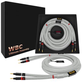 WORLDS BEST CABLES 3 Foot Ultimate - 9 AWG - Ultra-Pure OFC - Premium Audiophile HiFi Speaker Cable Pair with Eminence Gold Banana Plugs & Silver Tweed Jacket