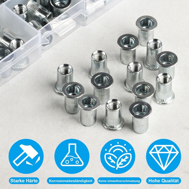 Set of 100 Rivet Nuts Assortment, Rivet Nuts M8, Blind