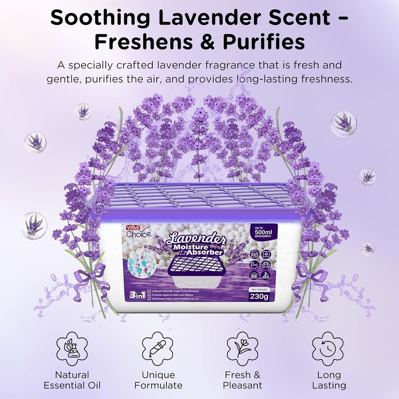 W&E Choice Moisture Absorber, Lavender Scented Dehumidifier for Home, Large