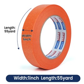 Adhes Orange Masking Tape,6 Rolls x 1‘’ x 55yds, Clean Removal Painter's Tape for Automotive, Home, Wall, and Trim Use