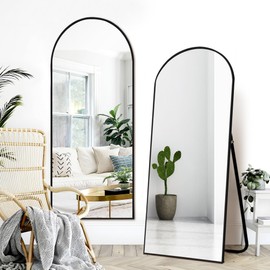 TUYOHW Arched Full Length Mirror, 56"x20"Floor Mirror with Stand, Wall Mirror Full Length, Floor Standing, Hanging or Leaning, Tall Aluminum Frame Full Body Mirror for Bedroom, Black