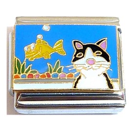 Fish Swimming and Cat Watching Italian Charm