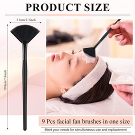 9 Pieces Facial Fan Mask Brushes, Soft Facial Applicator Brushes Tools for Peel Glycolic Makeup for Mud Cream(Full Black)