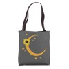 Crescent Moon With Stars And SunFlower On Gray Tote Bag
