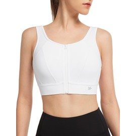 Yvette Adjustable Sports Bra Strong Hold Large Breasts Padded Fitness Running Jogging Bra, White