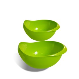 2-in-1 Rice Colander, Vegetable and Fruit Cleaning Filter Basket, 2Piece Sturdy and Easy-To-Use Food Grade Kitchen Tool Accessories (green, large+small)