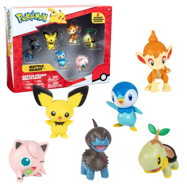 Pokémon Battle Figure Toy Set - 6 Piece Playset - Includes 2" Pichu, Yamper, Turtwig, Piplup, Chimchar & Deino - Generation 4 Diamond & Pearl Starters - Officially Licensed - Gift for Kids Ages 4+