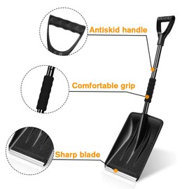 Leaflai Snow Shovel for Car, Portable Folding Snow Shovel with Extendable Ergonomical Handle Snow Shovel for Camping and Outdoor Emergency