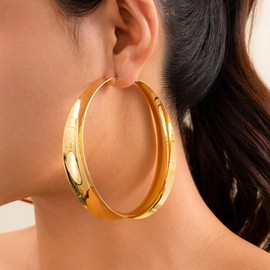 Chunky Gold Earrings for Women Large Gold Hoop Earrings Big Hoops Gold Earrings Exaggerated Large Wide Post Thick Hoop Earrings Minimalist Statement Earrings Prom Jewelry Gift (Gold Hoop Earrings)