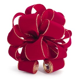 Traico Christmas Tree Topper Bow - Bow: 11" sq. - Tails: 3 Yards Long Each - Velvet Red