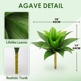 GnFlus Artificial Agave Succulent Plants, 18 Inch Faux Succulents Stems Fake Plant for Home Office Garden Yard Indoor Outdoor Decor, 2 Pack