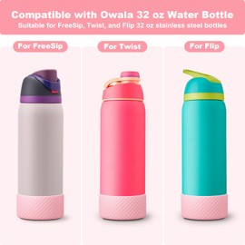 Alwenid 2PCS Silicone Water Bottle Boot for Owala 32 Oz, Anti-Slip Protective Sleeve Bottom Bumper Protector for FreeSip, Twist, and Flip Stainless Steel Water Bottles (Pink)