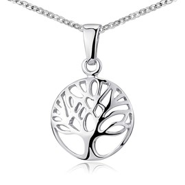 MATERIA by Matthias Wagner Anchor chain 45 cm with 925 silver tree of life pendant, round KA-409-K97-45, Sterling Silver, No Gemstone