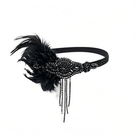 Lovfingu Great Gatsby 1920s Accessories Flapper Headbands for Women with Feathers for Crafting Vintage Party Headpiece C19-Black