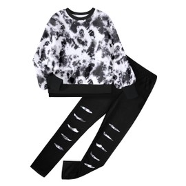 Tomolant Girl Clothes Size 7-8, Kids Clothes Fashion Tie Dye Sweatshirt Pullover Tops and Leggings Sweatpants 2 Piece Fall Winter Outfits Set