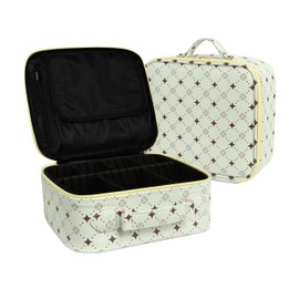 Travel Makeup Bag,Waterproof Cosmetic Organizer, Adjustable Dividers,Portability Cosmetic Train Case,Makeup organizer,Gift for Women,Girls Gift (Green+Yello)