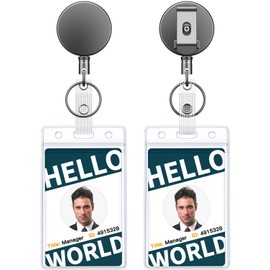 Pawfly 2 Pack Heavy Duty Metal Retractable Badge Reel with Clear Vertical Badge Holder Soft Waterproof Card Protector Retractable Keychain All Metal Casing with 27.5" Nylon Rope and Belt Clip