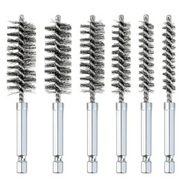 12Pcs Stainless Steel Bore Brush Set with 1/4" Hex Shank 8-30mm Wire Brush for Power Drill for Rust and Tube Cleaning