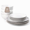 FOBENTA 12 Piece Embossed Dinnerware Sets for 4, Elegant Plates