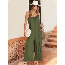 ANRABESS Women Summer Casual Sleeveless Spaghetti Strap Boho Wide Leg Jumpsuits Rompers Dressy 2025 Trendy Outfits Clothes Armygreen Small
