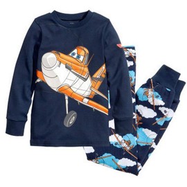 Mengmeng Juego de 2 Piezas de Pijama Largo para niños de Aircraft 100% algodón, Azul, 4 Años