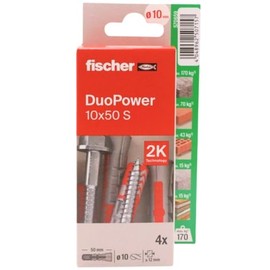 fischer Duopower 10 x 50mm with Screws 4U Wall Anchors Various Materials Suitable for Hanging Bicycles, Pictures, Cabinets, TVs, Shelves, Furniture