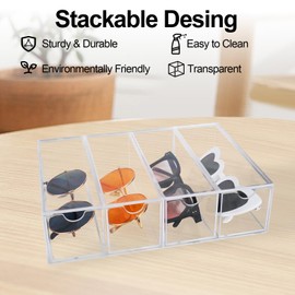 CTDMJ Storage Box for Glasses with 4 Glasses Organiser Drawer Acrylic Clarity Glasses Case Thickened Glasses Stand Glasses Holder Sunglasses Glasses Organiser for Watches, Cosmetics, Jewellery Box
