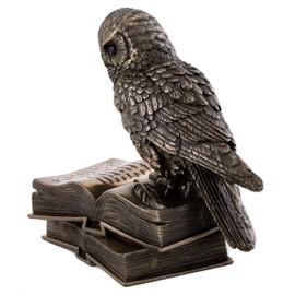 Top Collection Owl on Book Statue - Great Horned Owl Sculpture in Premium Cold Cast Bronze- 7-Inch Collectible Animal Figurine