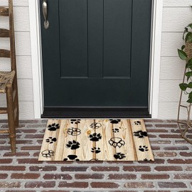 Entry Mat Dog Bones and Dog Paw Prints Colorful Recessed Area Entrances Coconut Coir Rugs Gift for Pet Dog Lovers Captures Dirt Heavy Duty Backing Thick Anti-Slip Stain Resistant16x24