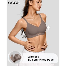 OEAK Womens Wireless Bras Scalloped Push Up Bralettes No Underwire Supportive Tshirt Bra Seamless Comfortable Everyday Bras Grey XL